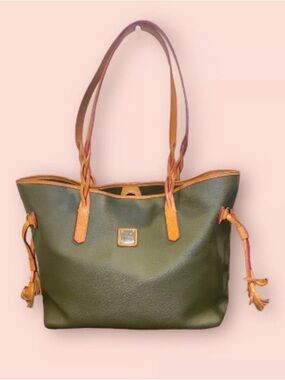 Dooney & Bourke Olive Leather Tote with Tan Trim